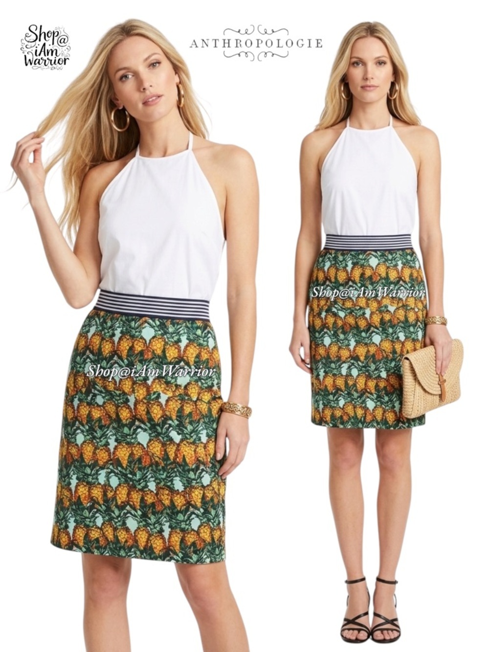 Anthropologie pineapple stretch waistband pencil skirt *shop@iamwarrior